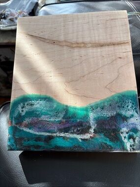Handmade Teal Ocean Epoxy Wood Wall Art Ir Charcuterie Serving Block